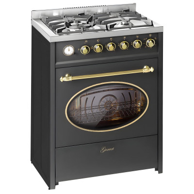 Gurari Gas-Standherd Retro Gas Elektro Standherd 60 cm Erdgas Fl.Gas 4 Kw WOK, 8 Funktionen E 614 BL