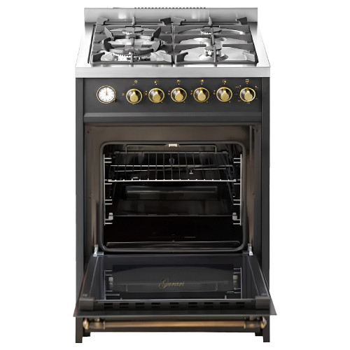 Gurari Gas-Standherd Retro Gas Elektro Standherd 60 cm Erdgas Fl.Gas 4 Kw WOK, 8 Funktionen E 614 BL