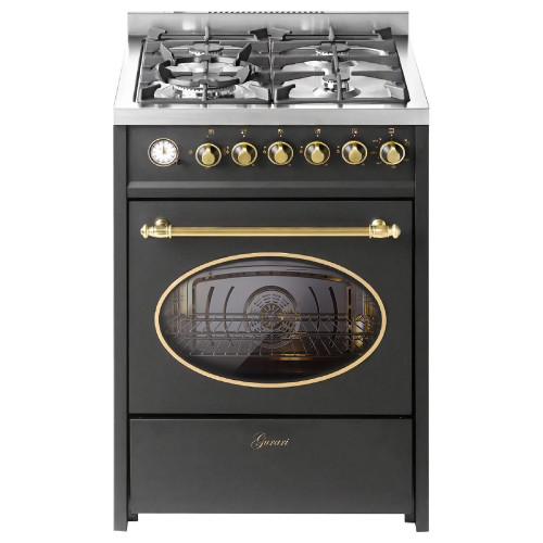 Gurari Gas-Standherd Retro Gas Elektro Standherd 60 cm Erdgas Fl.Gas 4 Kw WOK, 8 Funktionen E 614 BL