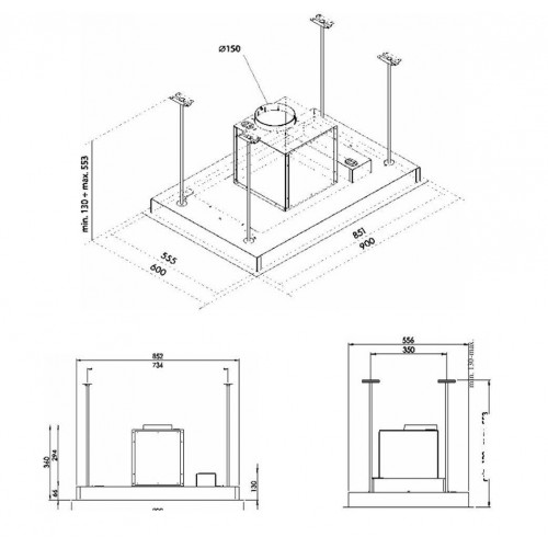 Gurari Deckenhaube GCH 791 BL Diamond Schwarze Dunstabzugshaube 850 m³/h,90cm