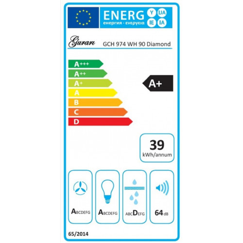 Gurari Deckenhaube GCH 974 WH 90  Diamond Dunstabzugshaube 850m³/h, Abluft/ Umluft