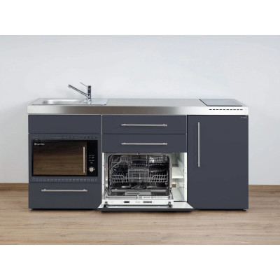 Stengel Miniküche MPGSMOS 180 KMG Schiefergrau 180 cm, Kühlschrank und Geschirrspüler