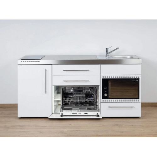 Stengel Miniküche MPGSMOS 180, 180 cm, Weiß,  Kühlschrank,Geschirrspüler,Kochfeld