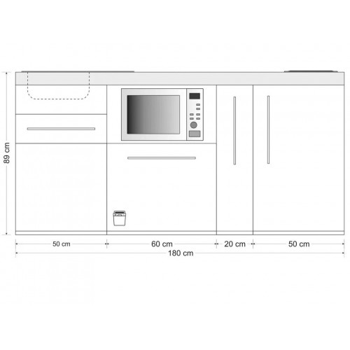 Stengel Miniküche MPGSM 180 A, 180 cm, Edelstahl mit Kühlschrank, Geschirrspüler
