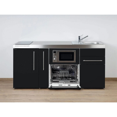 Stengel Miniküche MPGSM 180 A, 180 cm, Schwarz, Kühlschrank, Geschirrspüler, Induktion