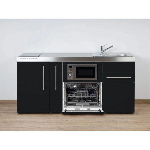 Stengel Miniküche MPGSM 180 A, 180 cm, Schwarz, Kühlschrank, Geschirrspüler, Induktion