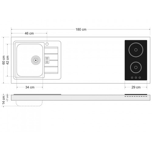 Stengel Miniküche MPGSM 180 A, Weiß, 180 cm, Kühlschrank, Geschirrspüler, Induktion Stengel Miniküche MPGSM 180 A, Weiß, 180 cm, Kühlschrank, Geschirrspüler, Induktion