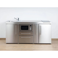 Stengel Miniküche MPM 180 A, 180 cm, Edelstahl mit Kühlschrank und Mikrowelle