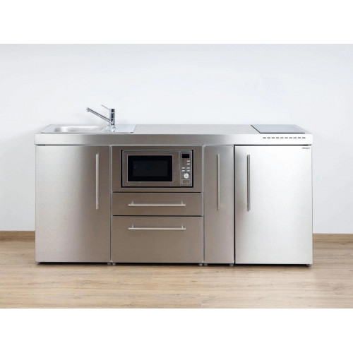 Stengel Miniküche MPM 180 A, 180 cm, Edelstahl mit Kühlschrank und Mikrowelle