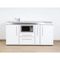 Stengel Miniküche MPM 180A, 180 cm, Weiß mit Kühlschrank, Mikrowelle,Glaskeramikkochfeld