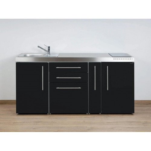 Stengel Miniküche MP 180 A Schwarz, 180 cm mit Kühlschrank und Apothekerauszug