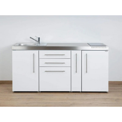 Stengel Miniküche MP 180A, Weiß, 180 cm mit Kühlschrank,Apothekerauszug, Induktionskochfeld