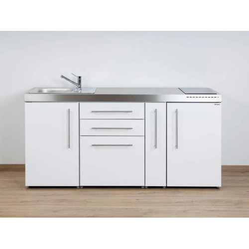 Stengel Miniküche MP 180A, Weiß, 180 cm mit Kühlschrank,Apothekerauszug, Induktionskochfeld