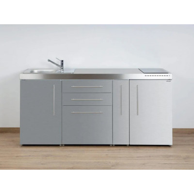 Stengel Miniküche MP 180 A, 180 cm, Edelstahl mit Kühlschrank und Induktionskochfeld