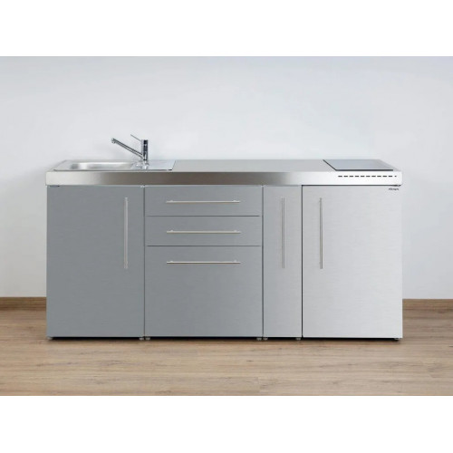 Stengel Miniküche MP 180 A, 180 cm, Edelstahl mit Kühlschrank und Induktionskochfeld