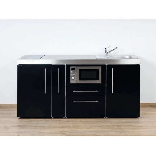 Stengel Miniküche MPM 180 A, 180 cm, Schwarz mit Kühlschrank, Mikrowelle, Induktion
