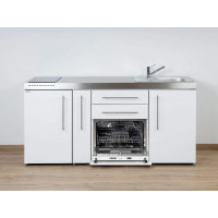 Stengel Miniküche MPGS 180 A,180 cm, Weiß, Kühlschrank, Geschirrspüler, Glaskeramikkochfeld