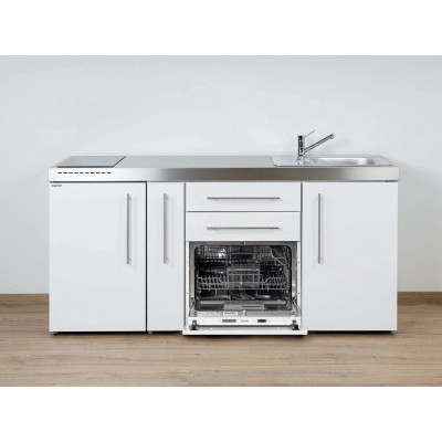 Stengel Miniküche MPGS 180 A,180 cm, Weiß, Kühlschrank, Geschirrspüler, Glaskeramikkochfeld