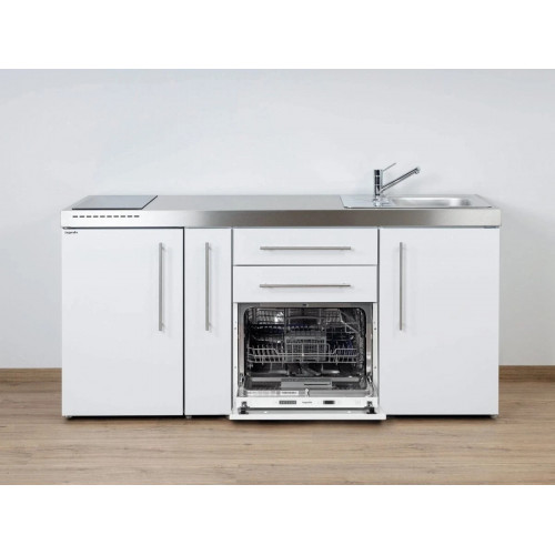 Stengel Miniküche MPGS 180 A,180 cm, Weiß, Kühlschrank, Geschirrspüler, Glaskeramikkochfeld