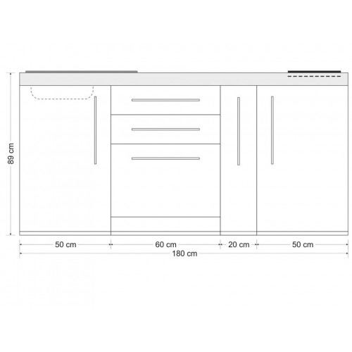 Stengel Miniküche MPGS 180 A,180 cm, Weiß, Kühlschrank, Geschirrspüler, Glaskeramikkochfeld