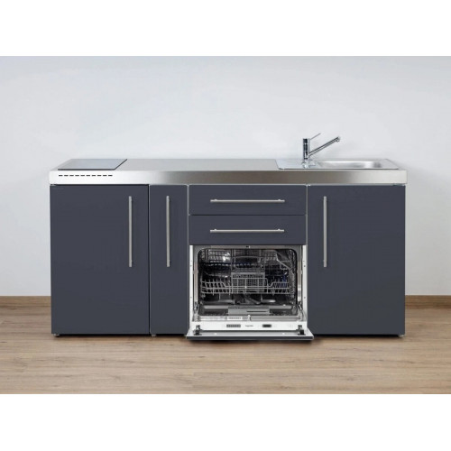 Stengel Miniküche MPGS 180A, 180 cm, Schiefergrau, Kühlschrank,Geschirrspüler, Induktion