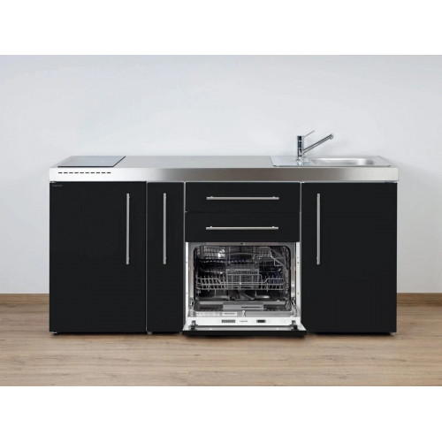 Stengel Miniküche MPGS 180 A, 180 cm, Schwarz, Kühlschrank, Geschirrspüler, Induktion