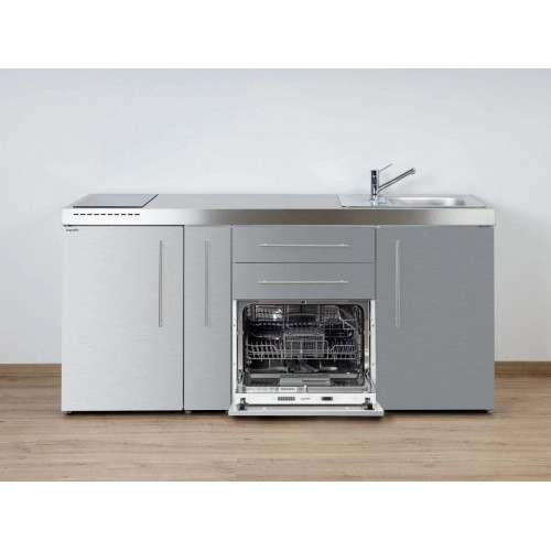 Stengel Miniküche MPGS 180A, 180 cm, Edelstahl, Kühlschrank, Geschirrspüler, Induktion