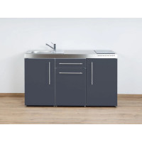 Stengel Miniküche Premiumline MP150, Küchenzeile 150cm Schiefergrau mit Kühlschrank