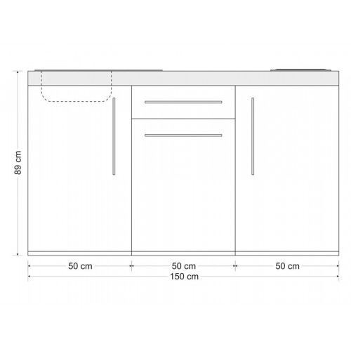 Stengel Miniküche Premiumline MP150, Küchenzeile 150cm Schiefergrau mit Kühlschrank