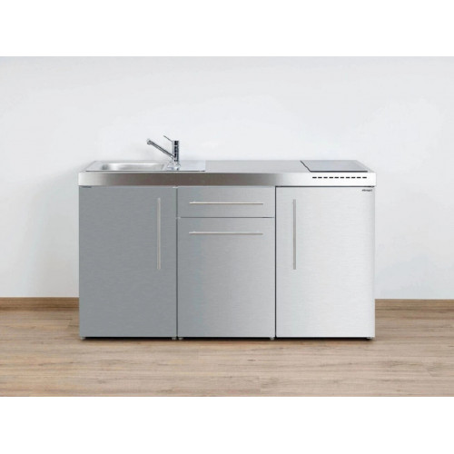 Stengel Miniküche Premiumline MP150 Edelstahl,  Küchenzeile 150cm mit Kühlschrank