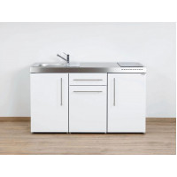 Stengel Miniküche Premiumline MP150 Weiß, Küchenzeile 150cm mit Kühlschrank