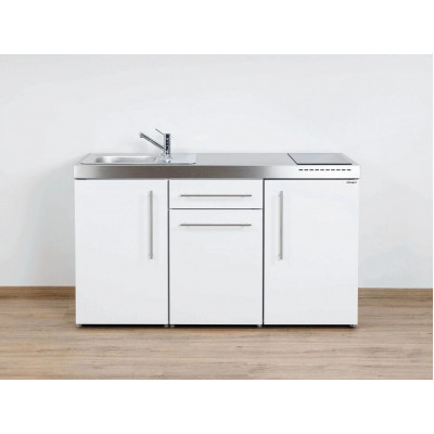Stengel Miniküche Premiumline MP150 Weiß, Küchenzeile 150cm mit Kühlschrank