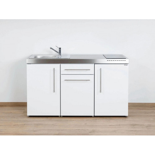 Stengel Miniküche Premiumline MP150 Weiß, Küchenzeile 150cm mit Kühlschrank
