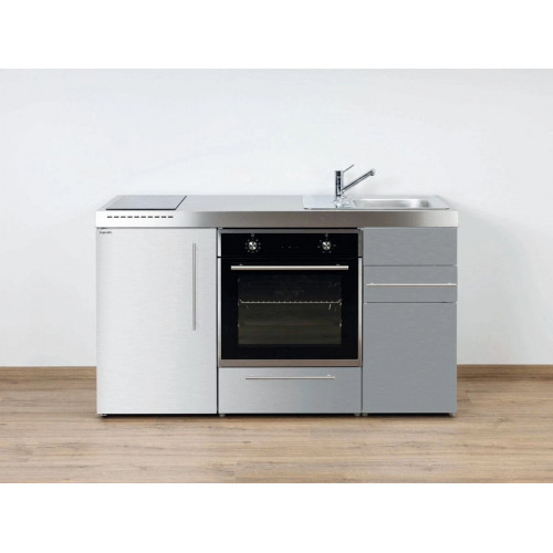 Stengel Miniküche Premiumline MPB 150 Edelstahl, 150 cm, mit Backofen und Kühlschrank