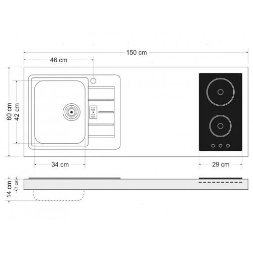 Stengel Miniküche Premiumline MPB 150 Edelstahl, 150 cm, mit Backofen und Kühlschrank
