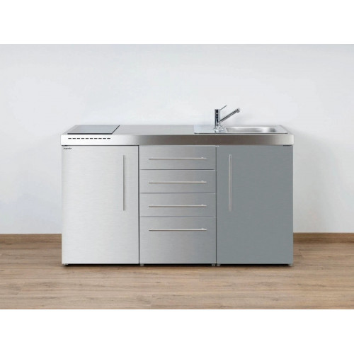 Stengel Miniküche Küchenzeile Premiumline MPS4 150 Edelstahl 150cm mit Kühlschrank und 4 Schubladen