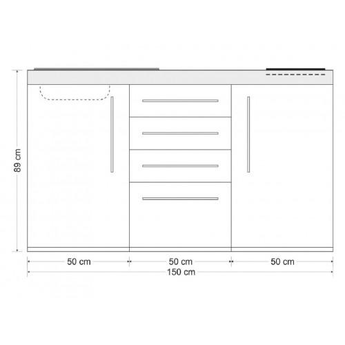 Stengel Miniküche Küchenzeile Premiumline MPS4 150 Edelstahl 150cm mit Kühlschrank und 4 Schubladen