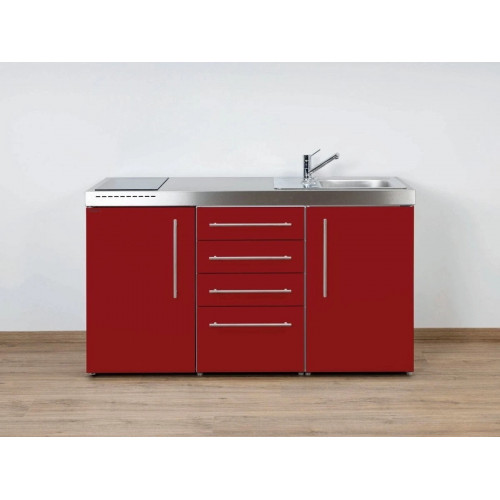 Stengel Miniküche Küchenzeile Premiumline MPS4 150 Bordeauxrot 150cm mit Kühlschrank und 4 Schubladen