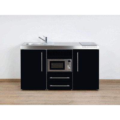 Stengel Miniküche Premiumline MPM 150 Schwarz 150cm mit Kühlschrank und Mikrowelle