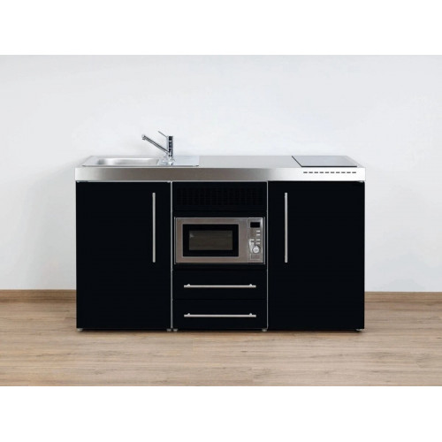 Stengel Miniküche Premiumline MPM 150 Schwarz 150cm mit Kühlschrank und Mikrowelle