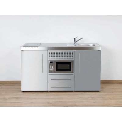 Stengel Miniküche Premiumline MPM 150 Edelstahl 150cm mit Kühlschrank und Mikrowelle