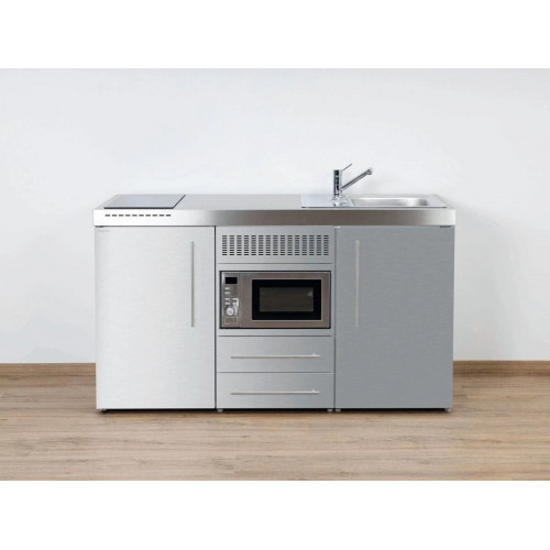 Stengel Miniküche Premiumline MPM 150 Edelstahl 150cm mit Kühlschrank und Mikrowelle