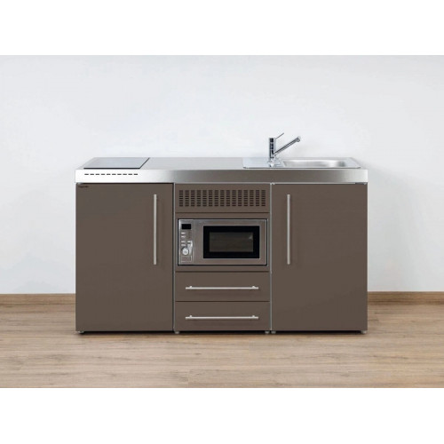 Stengel Miniküche Premiumline MPM 150 Mokka Metallic 150cm mit Kühlschrank und Mikrowelle 