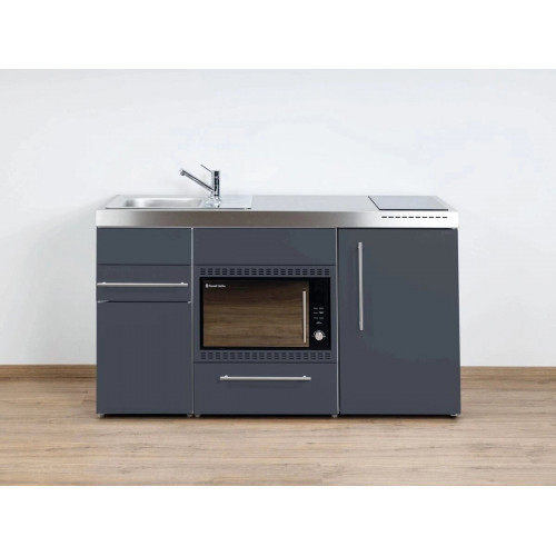 Stengel Miniküche Premiumline MPMOS 150 Schiefergrau 150cm mit Kühlschrank und Mikrowellenofen