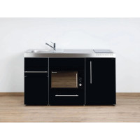 Stengel Miniküche Premiumline MPMOS 150 Schwarz 150cm mit Kühlschrank und Mikrowellenofen