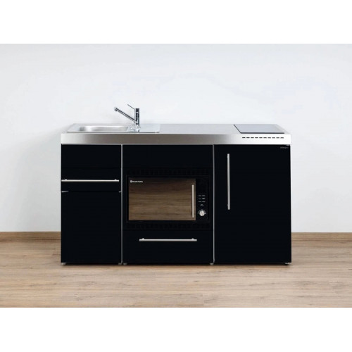 Stengel Miniküche Premiumline MPMOS 150 Schwarz 150cm mit Kühlschrank und Mikrowellenofen