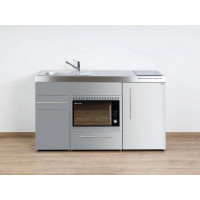 Stengel Miniküche Premiumline MPMOS 150 Edelstahl 150cm mit Kühlschrank und Mikrowellenofen