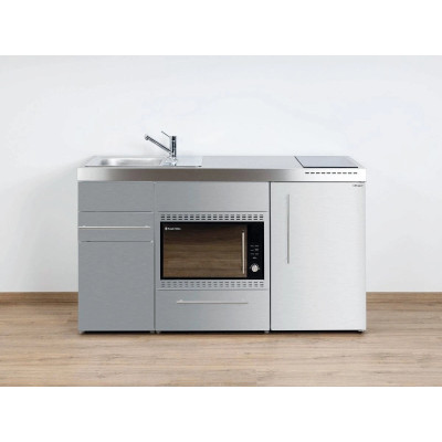 Stengel Miniküche Premiumline MPMOS 150 Edelstahl 150cm mit Kühlschrank und Mikrowellenofen