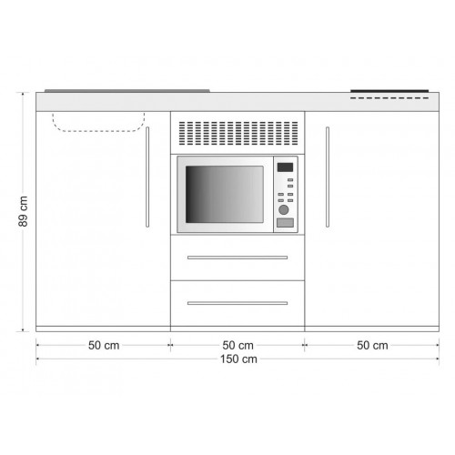 Stengel Miniküche Premiumline MPMOS 150 Edelstahl 150cm mit Kühlschrank und Mikrowellenofen
