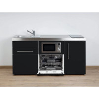 Stengel Miniküche Premiumline MPGSM 170 Schwarz (170 cm) mit Kühlschrank, Geschirrspüler und Mikrowelle